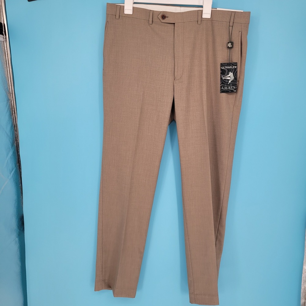 NWT Lauren Ralph Lauren UltraFlex Dress Pants Mens 38 tan Stretch flat front